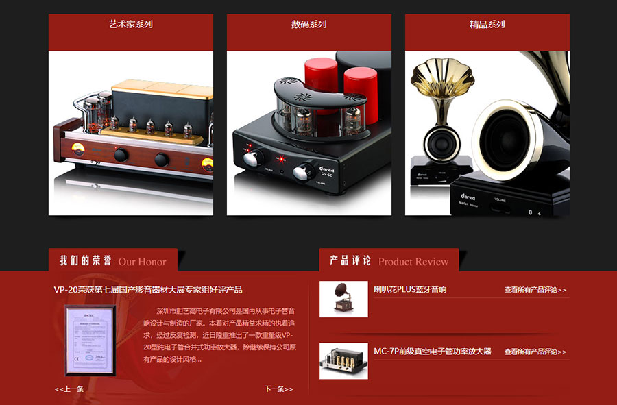 黑眼睛廣告為膽藝高音響器材有限公司官網(wǎng)設計的產(chǎn)品列表頁