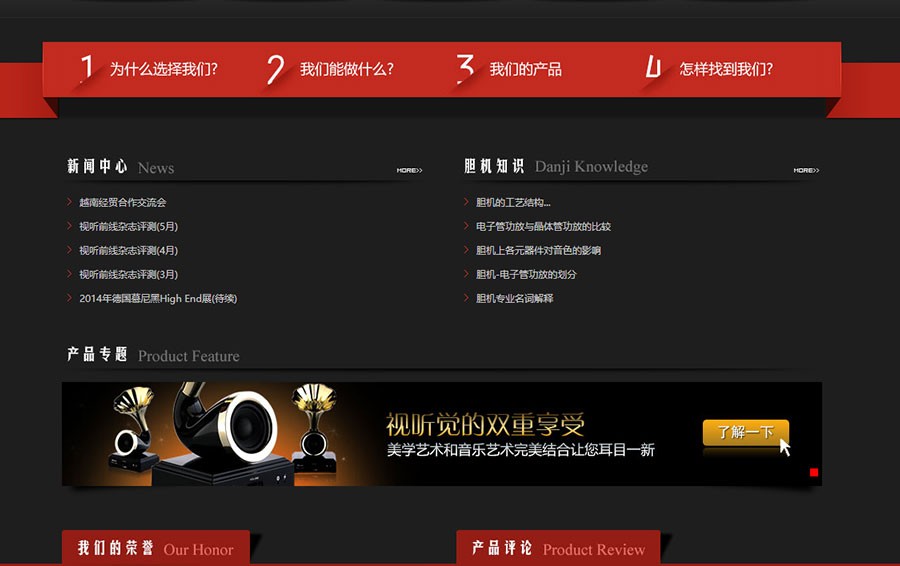 黑眼睛廣告為膽藝高音響器材有限公司官網(wǎng)設計的首頁