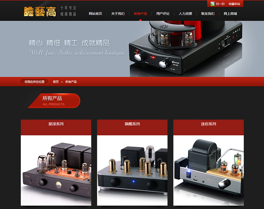 黑眼睛廣告為膽藝高音響器材有限公司官網(wǎng)設計的產(chǎn)品列表頁